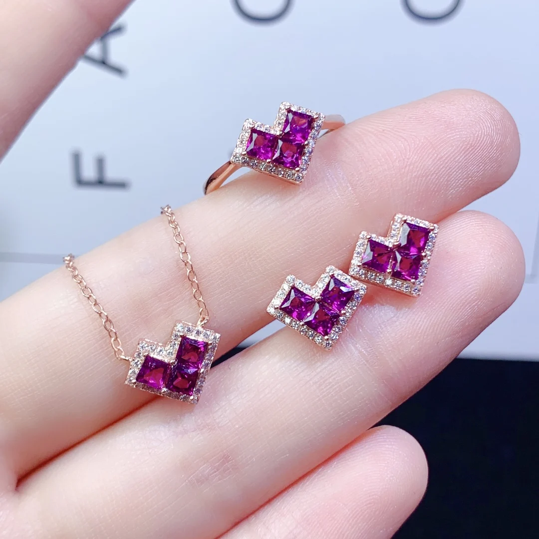 

Natural Garnet Jewelry Set 925 Sterling Silver Set Ladies Christmas Wholesale Free Shipping Elegant women's set fine