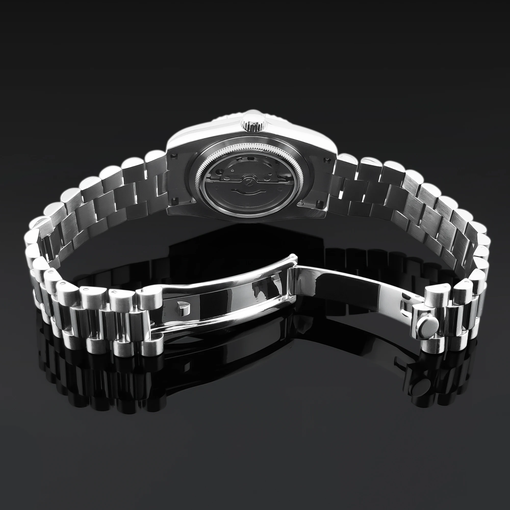 CUSTOM Logo 39mm NH36 Mechanical MOVEMENT Date of the Week Show Men's Watch President Chain Strap Steel Case Diamond Bezel Watch
