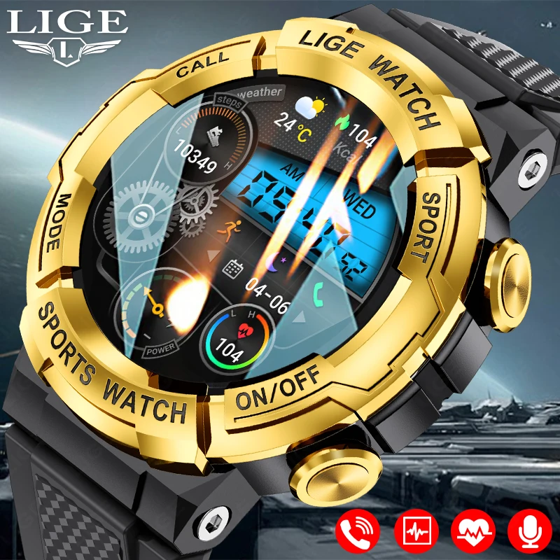 

Смарт-часы LIGE для мужчин и женщин: спортивные, с голосовым помощником, Bluetooth-звонками, мониторингом пульса, водонепроницаемость IP66, модные
