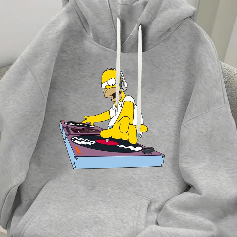 Simpsons Men's Comfortable Hooded Sweatshirt for Autumn and Winter, Homer DJ Printed Pattern Men's Casual Hooded Sweatshirt