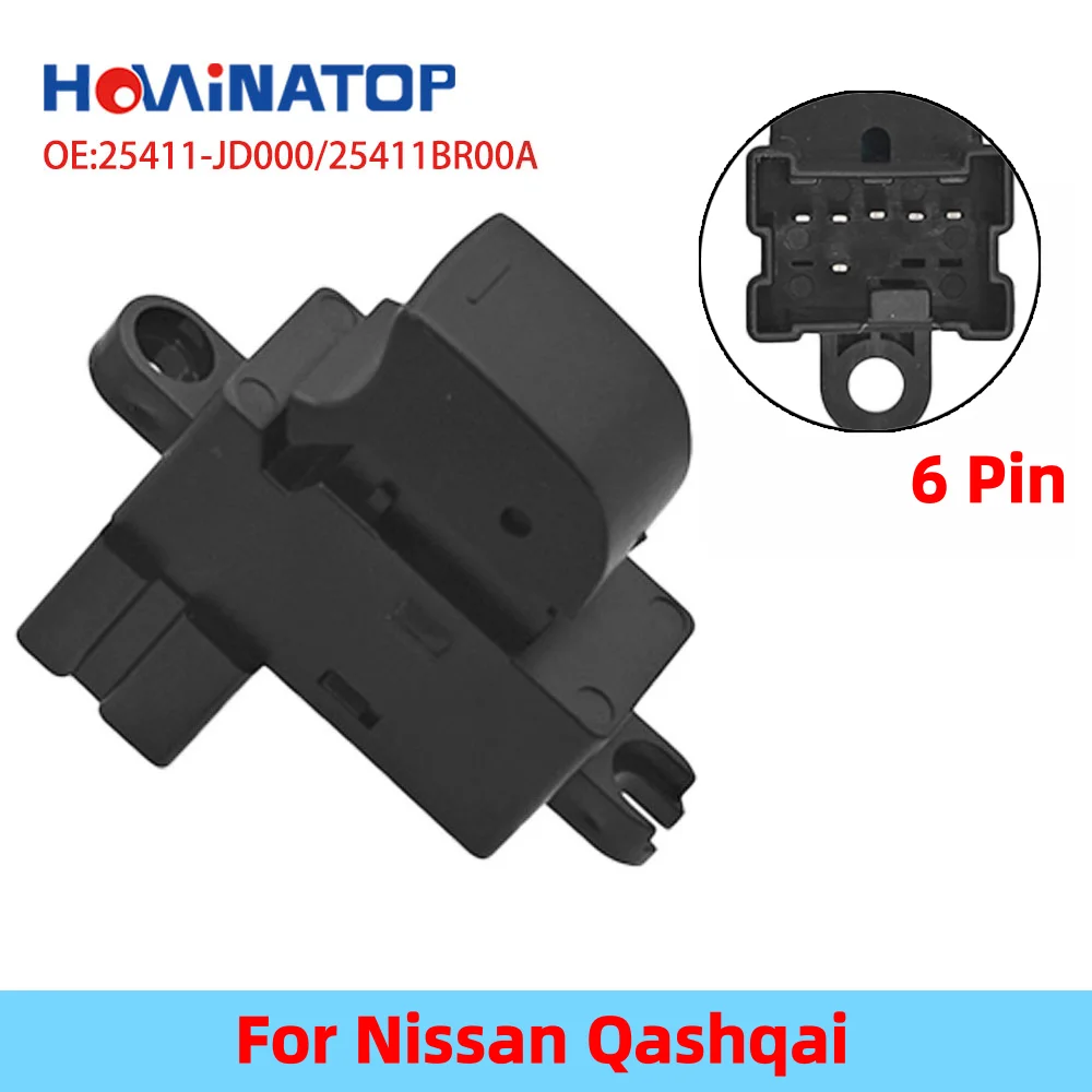 HOWINATOP 25411-JD000 25411-JD05A 25411BR00A Interruptor de control de elevalunas eléctrico simple de 6 pines sin luz para Nissan Qashqai