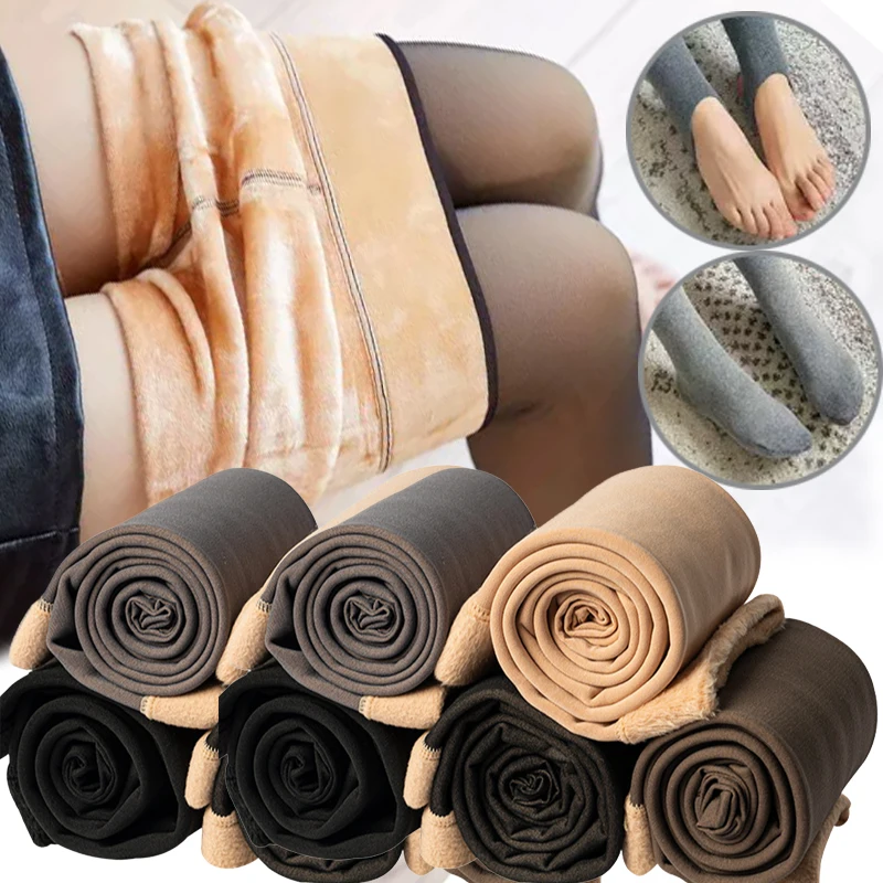 

Утепленные теплые колготки для женщин, зимние теплые термочулки, леггинсы, сексуальные полупрозрачные плюшевые бархатные колготки, женские брюки