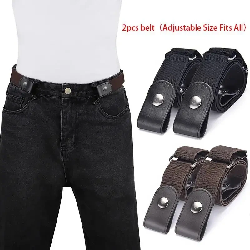 2pcs Adjustable Stretch Elastic Waist Band Invisible Belt Buckle-Free Belts for Women Men Jean Pants Dress No Buckle Easy ToWear