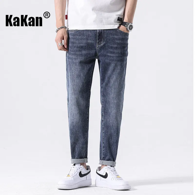 Kakan-celana pendek Denim lurus biru kasual Eropa dan Amerika K023-3285 pria Jeans baru musim semi dan musim panas