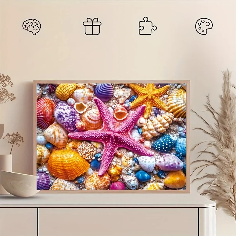 MINI SIZE PUZZLE 38*26cm Adult 1000 Pieces Mini Jigsaw Puzzle starfish and shell gray cardboard Premium Quality Christmas Gifts
