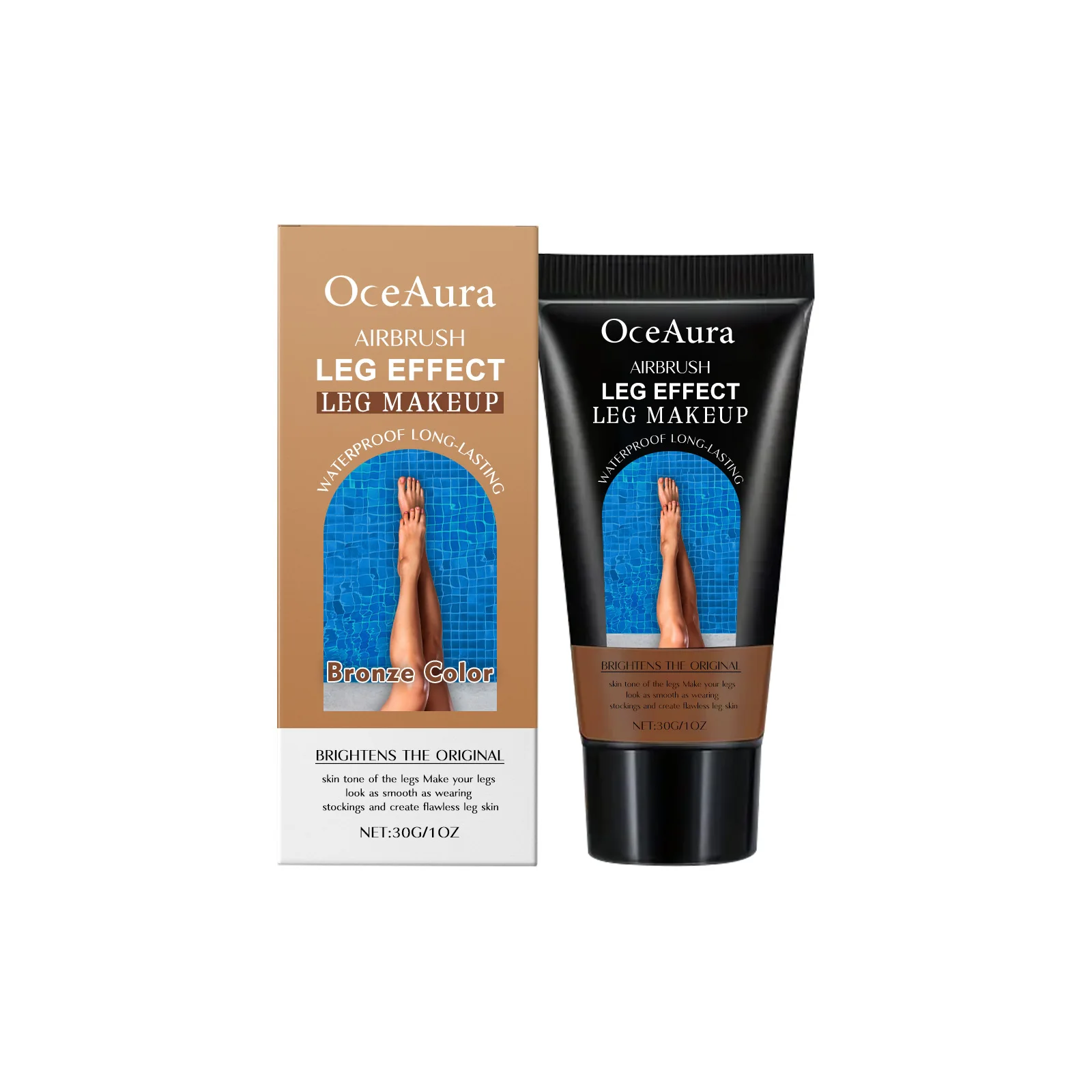 Loción de maquillaje para piernas, corrector duradero, tono uniforme de piel, bronceado falso, resistente al agua, hidratante, brillo Natural, crema de base corporal marrón