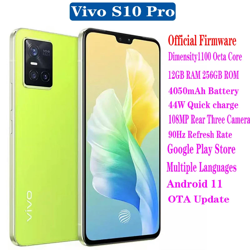 Original Official New Vivo S10 Pro 5G MobilePhone Dimensity1100 12GB RAM 256GB ROM 6.44“ AMOLED 4050mAh 44W 108MP Camera NFC