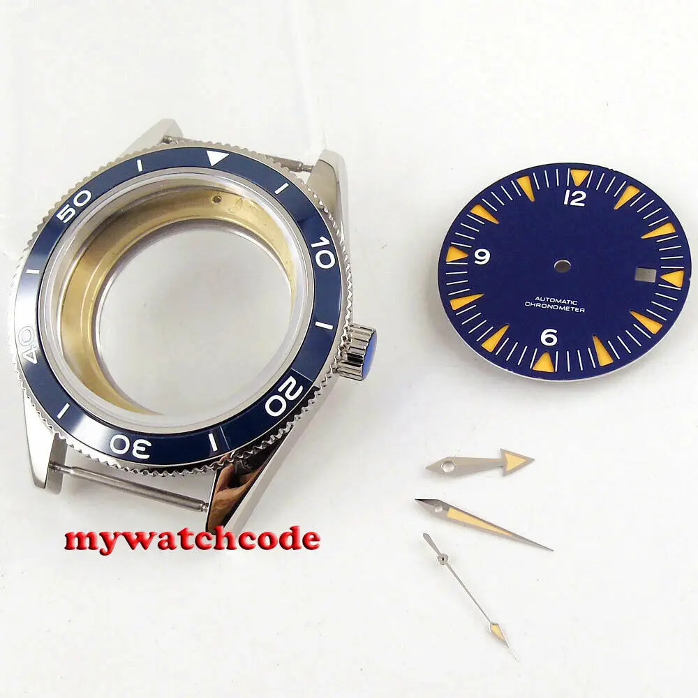 

41mm blue ceramic bezel Watch Case blue dial + hand fit ETA 2836 NH35A NH36A miyota 8215 821AMOVEMENT