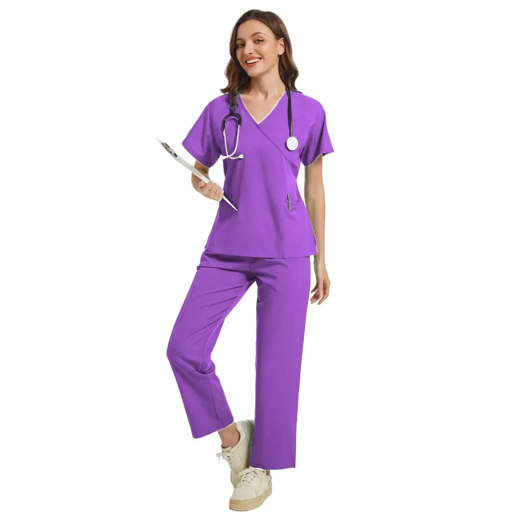 Haut médical extensible pour femmes + pantalon de jogging, uniformes de soins infirmiers, ensemble de gommages cliniques, vêtements de travail anti-poussière pour infirmières et médecins