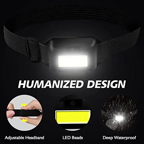 Portable Lighting COB Headtorch LED Headlamp Mini Battery Headlight Waterproof Camping Flashlights for Outdoor Camping Hiking