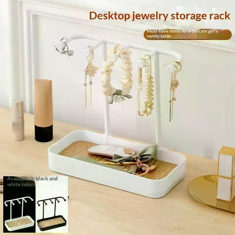 Fashion Portable Jewelry Display Rack Earrings Necklaces Storage Rack Key With Wooden Base Hanging Holder Desktop Organizer