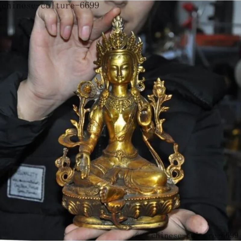 Tibetan buddhism bronze Gilt green tara Kwan-Yin Guan Yin buddha goddess statue