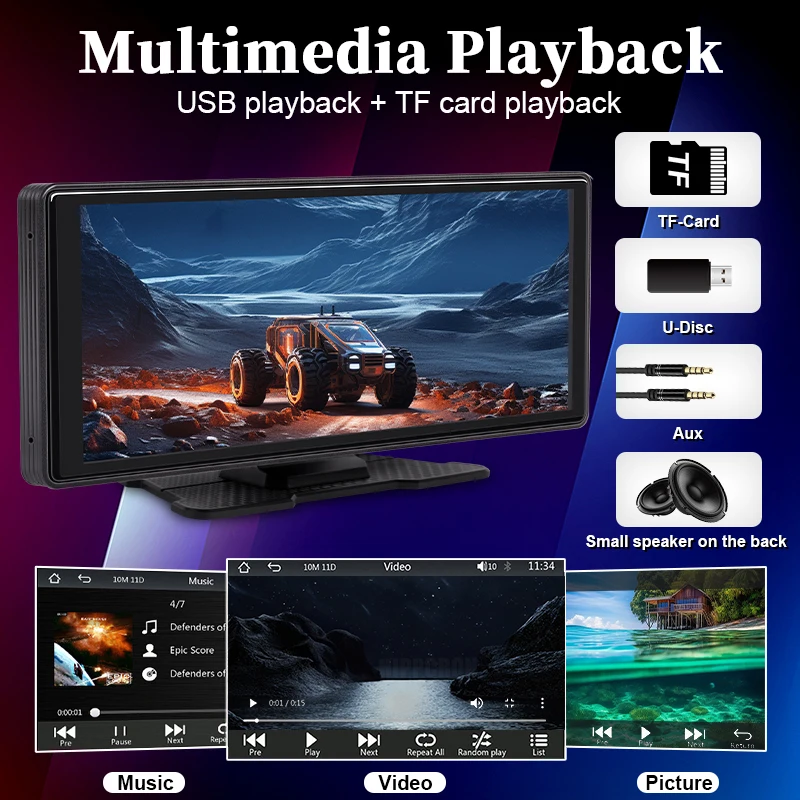 Hippcron 10,26'' Auto Radio Bildschirm Multimedia Video Player Drahtlose Carplay Android Auto Mirrorlink BT AUX TF USB Universal – Detail 5