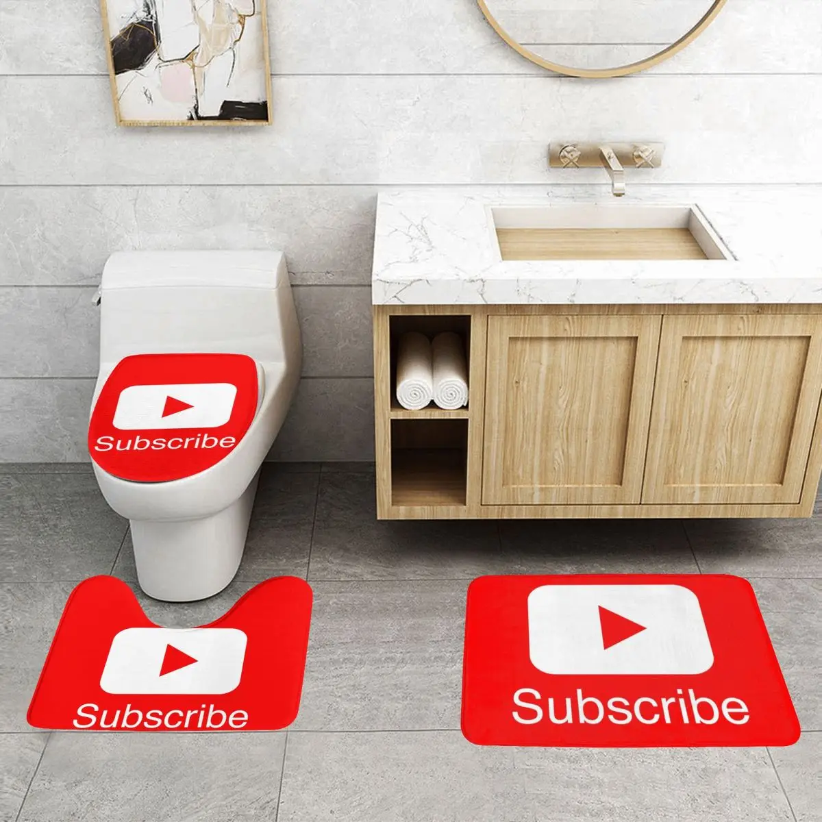 أنت أنبوب الاشتراك اللعب زر فيديو 3 قطعة حمام حصيرة الحمام مجموعة غطاء المرحاض غطاء ديكور المنزل عدم الانزلاق السجاد سجادة أرضية #2