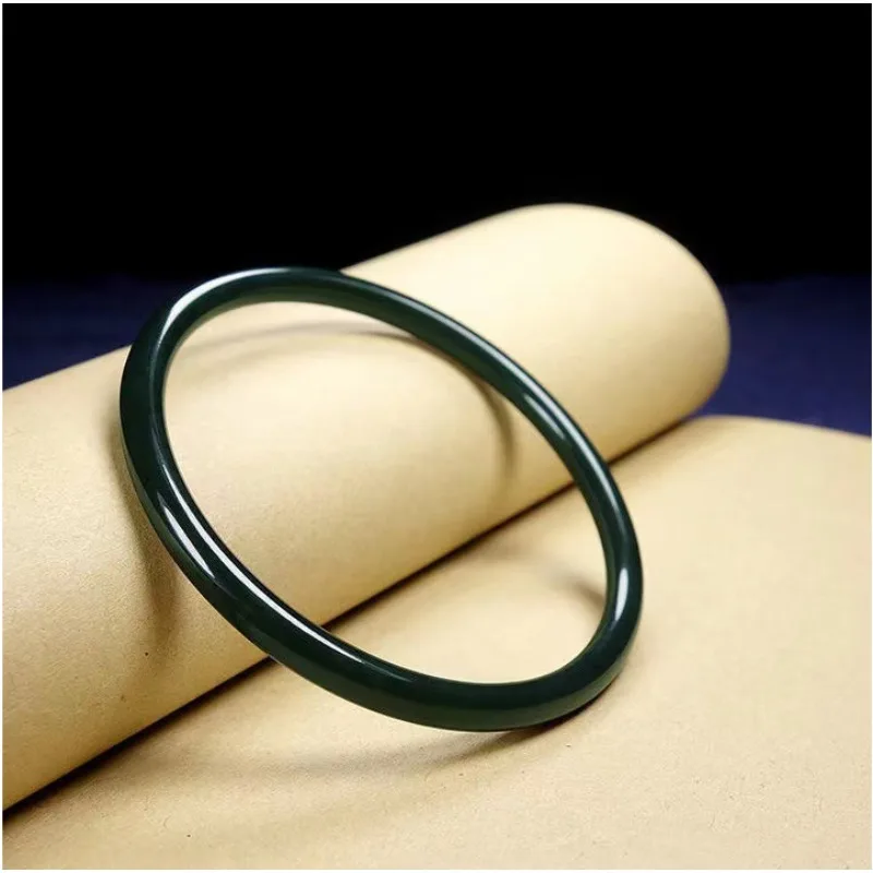 Hetian Jade Sapphire Round Strip Women's Thin Strip Jade Bracelet Has A Versatile Temperament