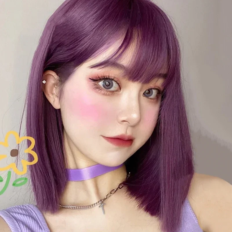 Lolita Natural Air Bangs Dummy Drag Wig Purple Women's Boss Shoulder Length Collarbone Hair Men's Products