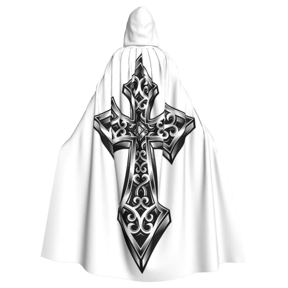 Ornate Cross Ornamental Cross Drawing Long Hooded  Witch Medieval Costume Cosplay Cape HalloweenVampire Adult Unisex