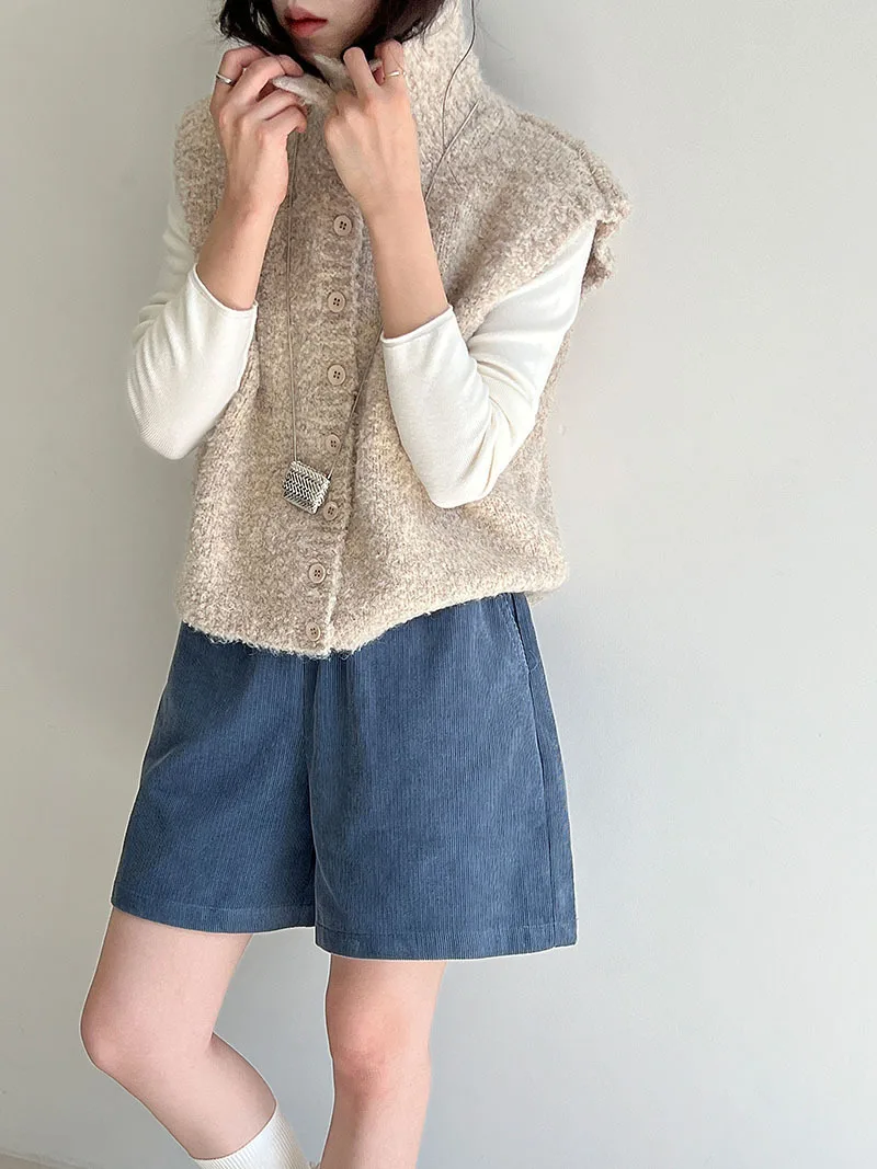 LIMO 2025 新しいコーデュロイワイドレッグカジュアルショーツ女性用秋の新作韓国風伸縮性ハイウエストスリムパンツ