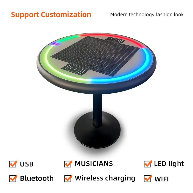 LED Outdoor Garden Bench Phone Wireless Charging Bluetooth Desk Smart Coffee Table Solar Charging Table