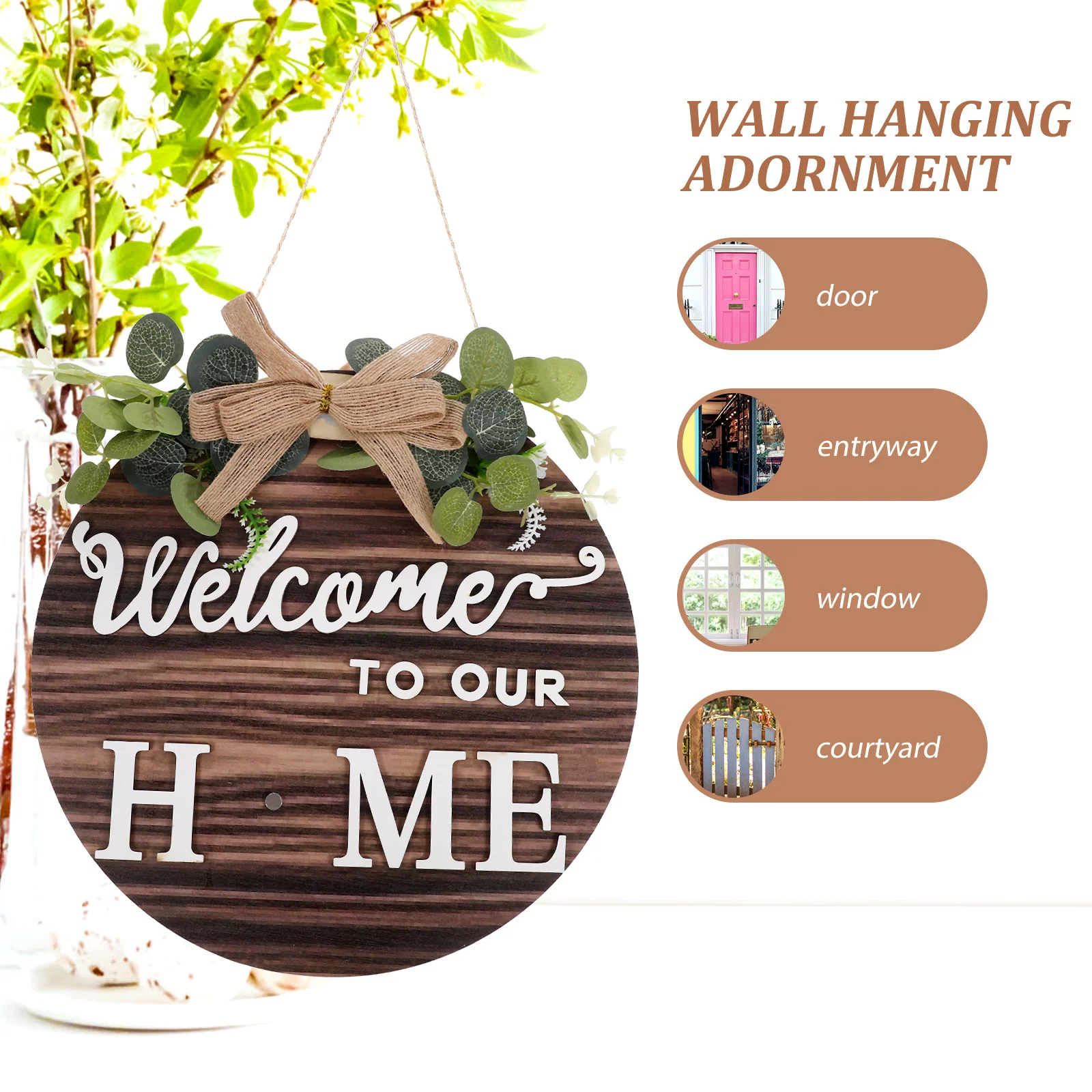 

1Set Wooden Welcome Sign Interchangeable Rustic Front Door Hanging Sign Wooden Welcome Plaque for Home Entryway Decoration