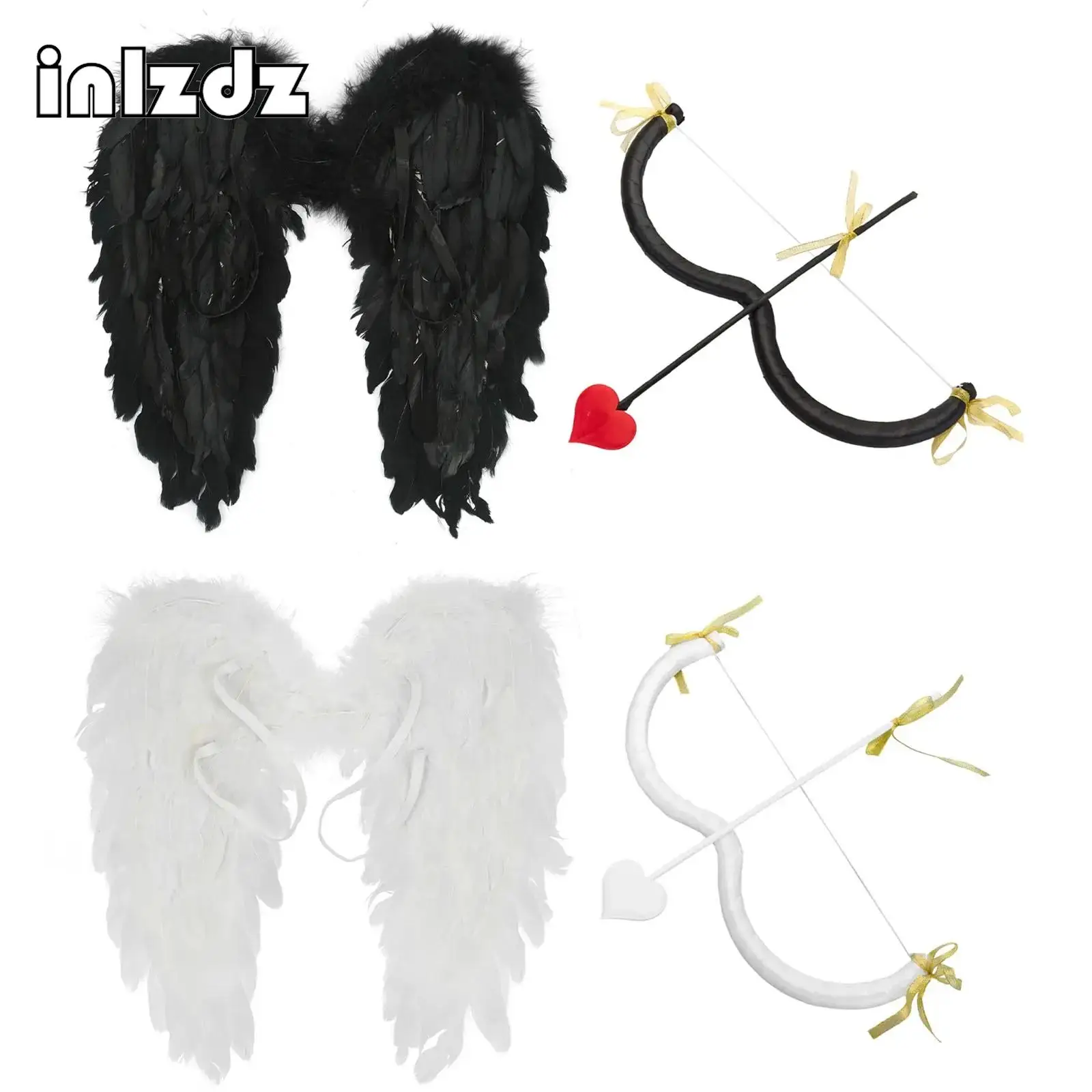 Halloween Cupid Cosplay Costume Cupid Bow Arrow Angel Feather Wing Accessory Set Party Props Valentine Fancy Dress Up