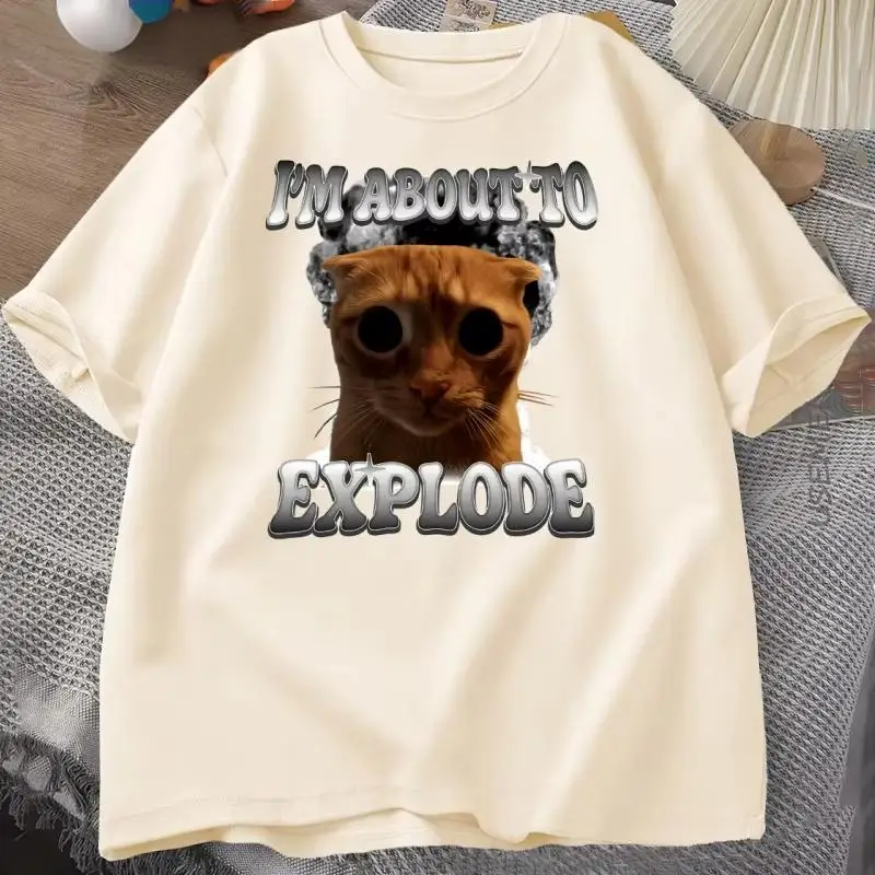 

New funny cat T-shirt, cotton short-sleeved top for men and women, breathable casual clothing, machine washable and anti-fading