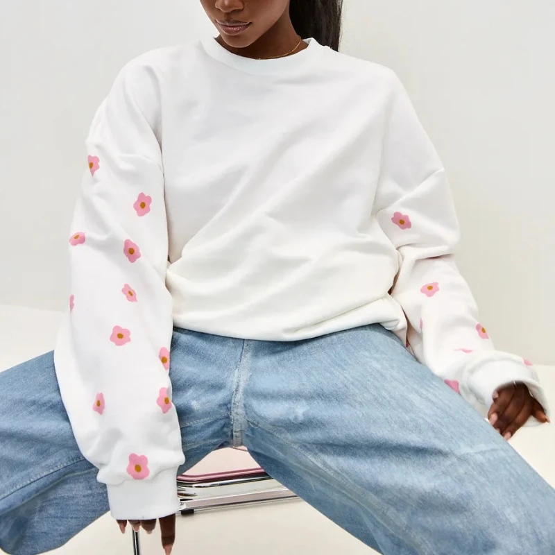 

Printed Sweater Thin Personalized Design Sense Printed Loose Round Neck Top 2025 Spring Fashion Commuter Women's Wear