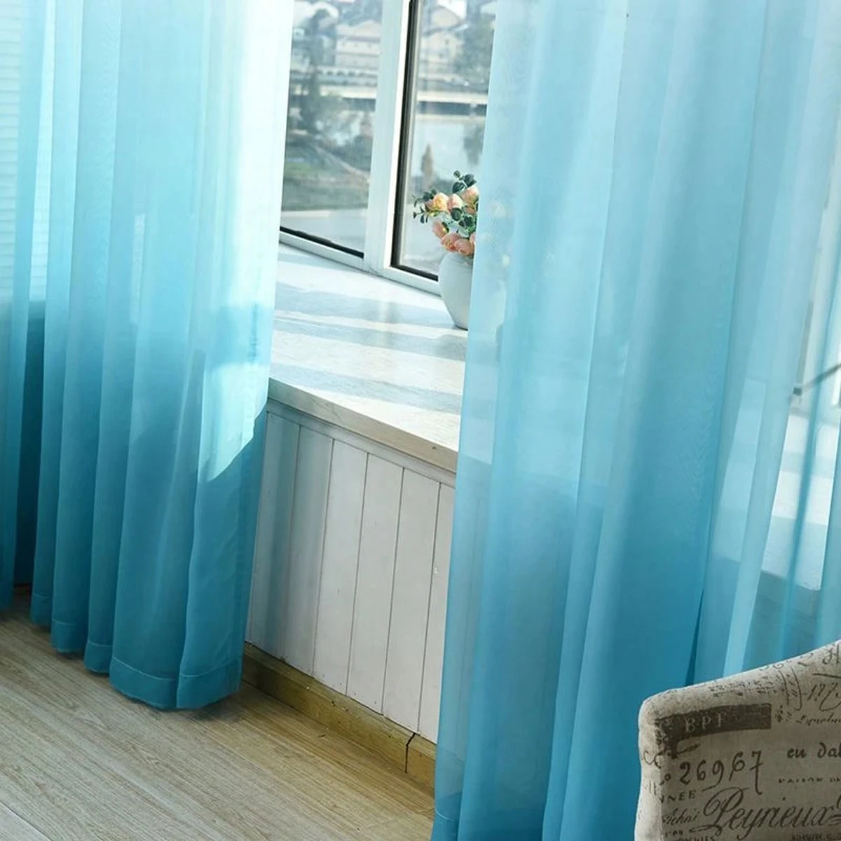 1PC Vintage Courtyard Door Curtain, Outdoor Balcony Farmhouse Style Window Decor, Semi-Transparent Sheer Curtains, High-Quality