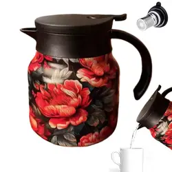 Tea Kettle 800ml Coffee Carafe Kettle Insulated Floral Pattern Teapot Stainless Steel Vacuum Thermal Pot for Brewing Filtering