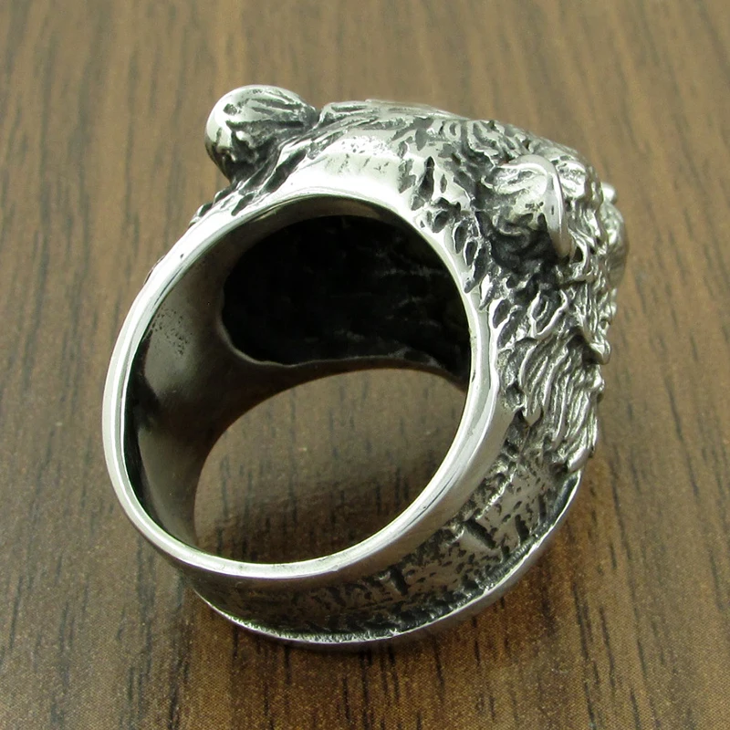 Punk 316L Stainless Steel Bear Animal Ring For Man Silver Color Golden Brown Bear Head Ring Jewelry