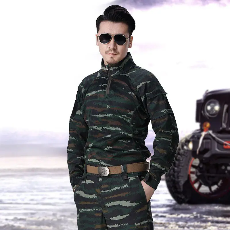Camouflage Clothing Outdoor Suit Men's Wear-Resistant Labor Overalls Students Military Training Clothes Summer Thin Spot