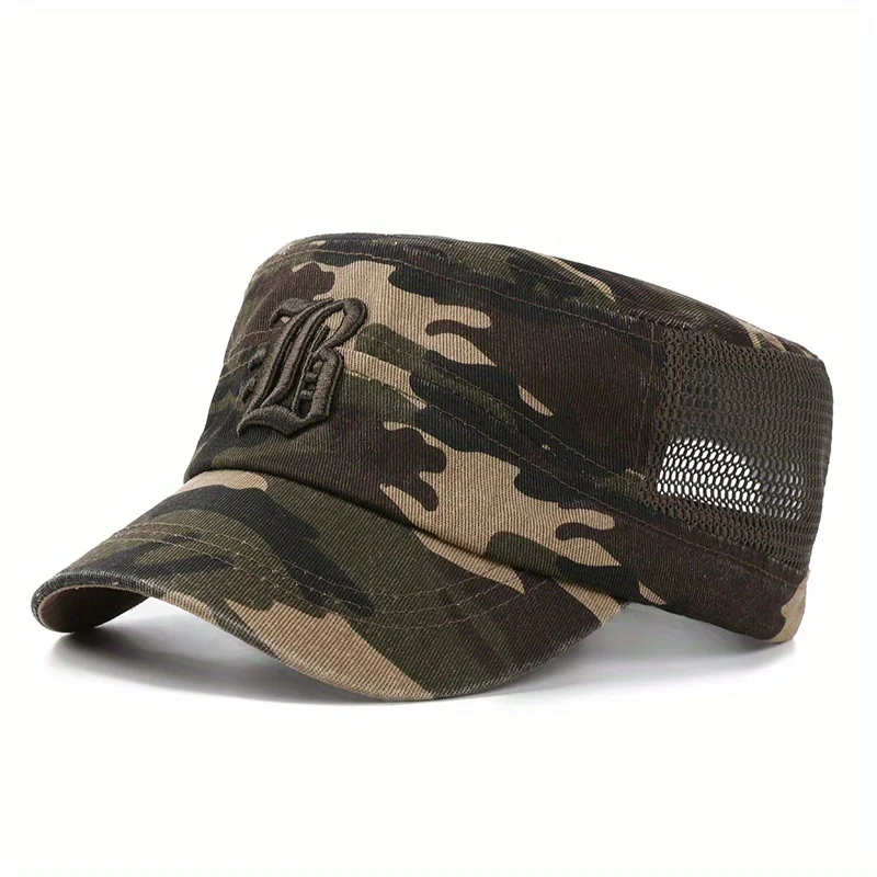 1pc Embroidered Camouflage UV Protection Mesh Breathable Flat Cap, Suitable For Outdoor Activities, For Men Women
