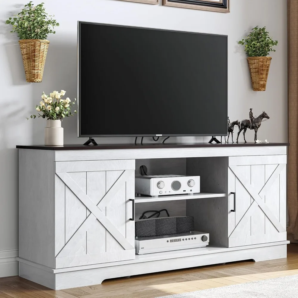 

TV Stand for 65 Inch TV, Farmhouse Entertainment Center with Double Barn Doors and Storage Cabinets