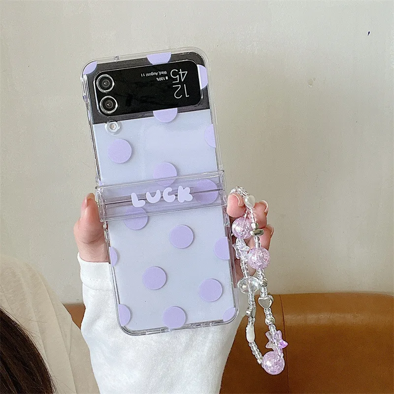 Korean Candy Colors Polka Dots With Wrist Strap Phone Case For Samsung Galaxy Z Flip 7 6 5 4 3 Z Flip7 FE Clear Shockproof Cover view 2