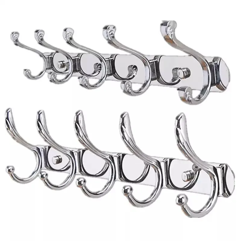 Modern Stainless Steel Wall Hooks Chrome Finish High Capacity Clothes Cap Holder for Kitchen Bathroom Organization Set