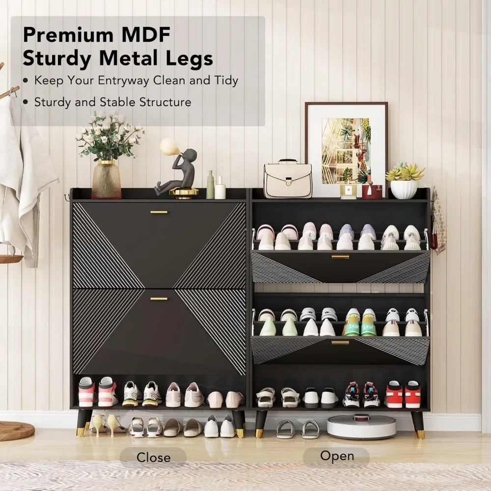 ตู้เก็บรองเท้าสําหรับทางเข้า สีดํา: ตู้เก็บรองเท้า ไม้พร้อมตะขอแขวนเสื้อ, ตู้ชั้นวางรองเท้าที่ซ่อนอยู่พร้อมประตู, Narr