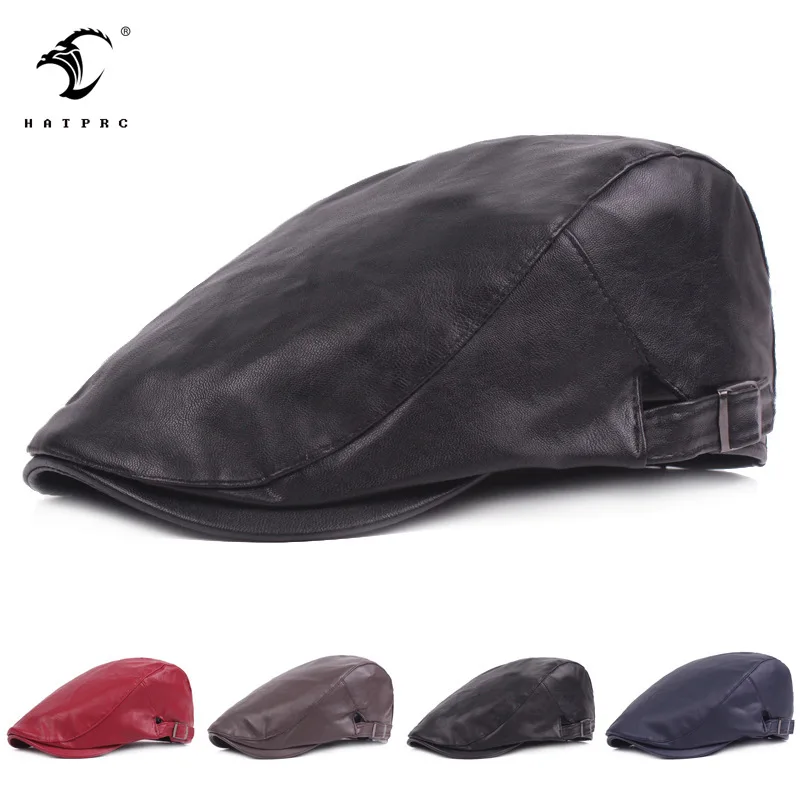 Men Women Ivy Cap Newsboy Hat Adjustable Faux PU Leather Berets for Spring Summer Autumn Gatsby