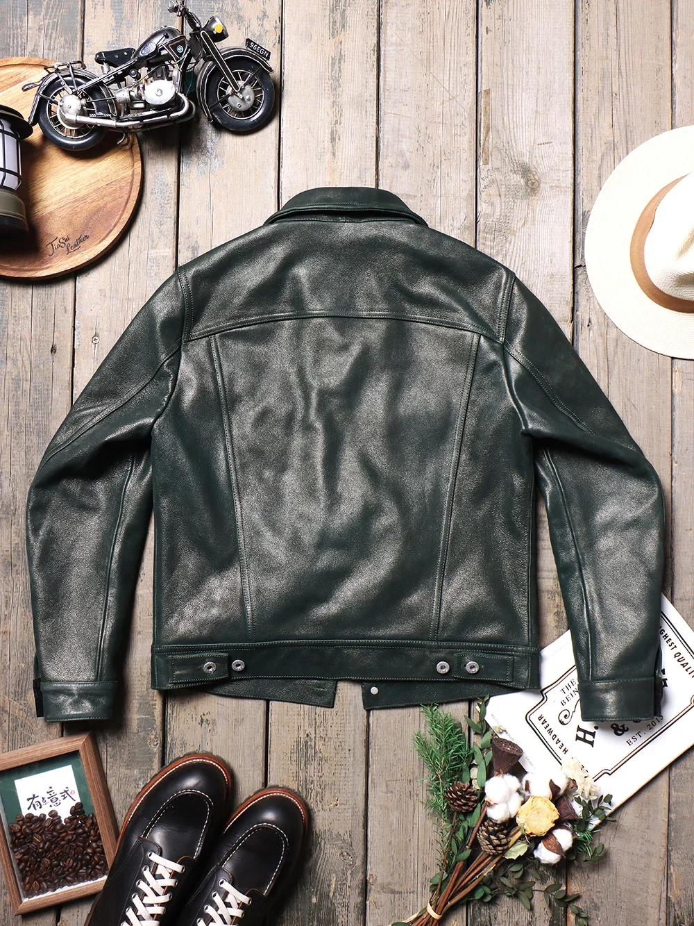 Storm Knight American Retro Work Denim Jacket, Men's Lapel Genuine Leather Jacket, Top Layer Cowhide Denim Leather Jacket