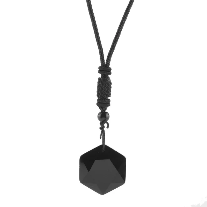 Spirit Pendulum Energy Stone Obsidian Six Star Necklace Men\'s and Women\'s Sweater Chain, Necklace