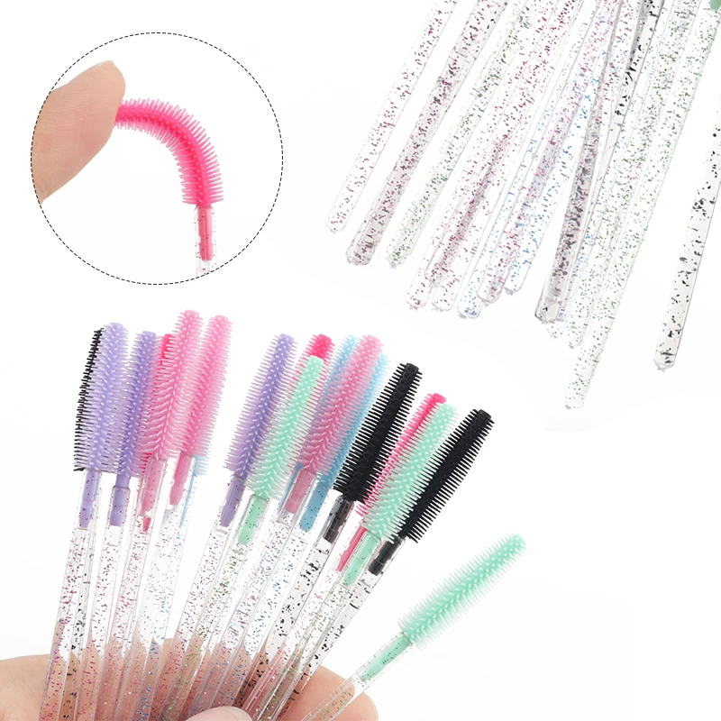 50pcs Silicone Crystal Eyelash Brush Disposable Mascara Wands Applicator Eyebrow Comb Makeup Microbrush Lash Extension Tools