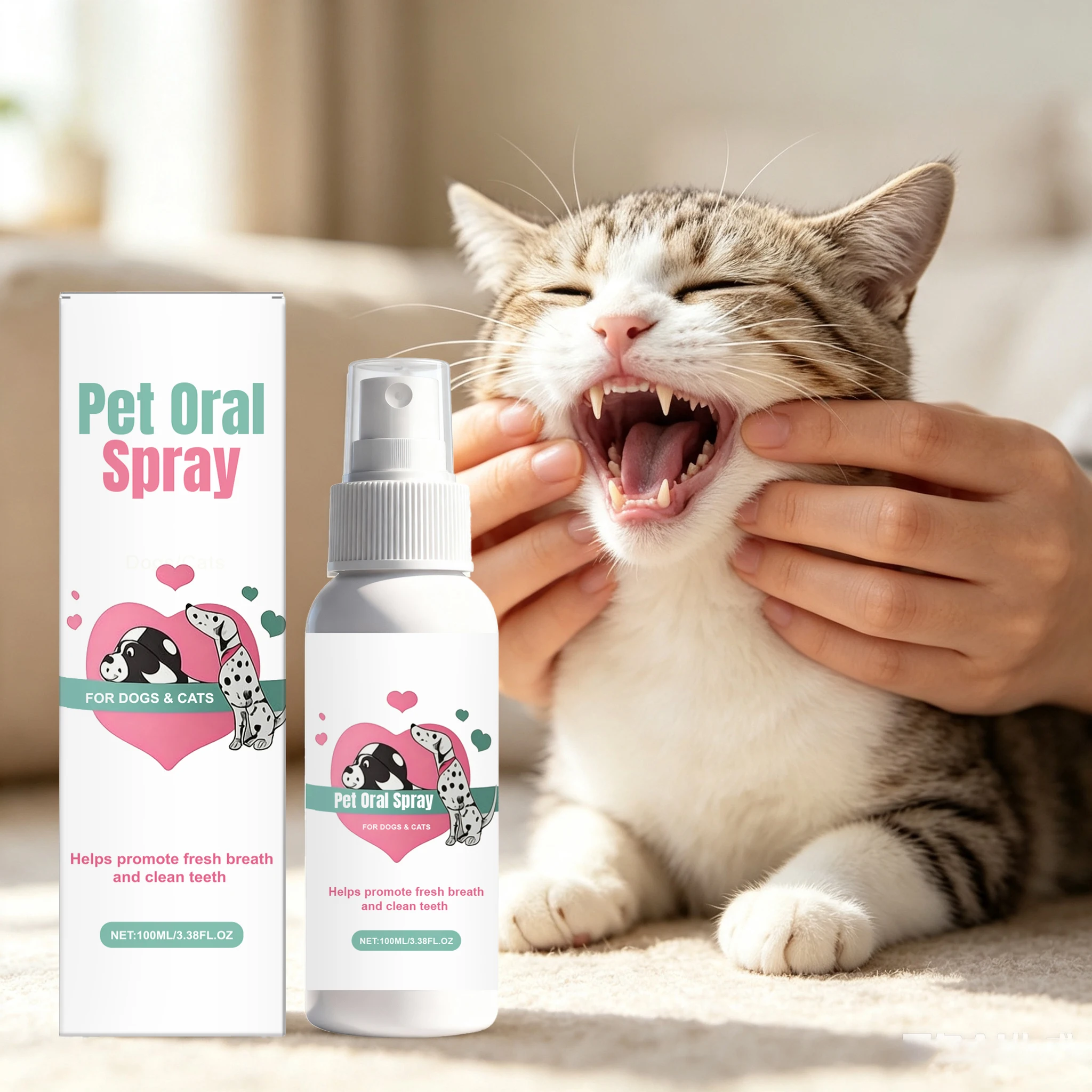 100ML Pet Oral Care Spray Cleaning Teeth Stains Prevent Plaque & Tartar Eliminate Bad Breath Promote Oral Health Pet Oral Spray