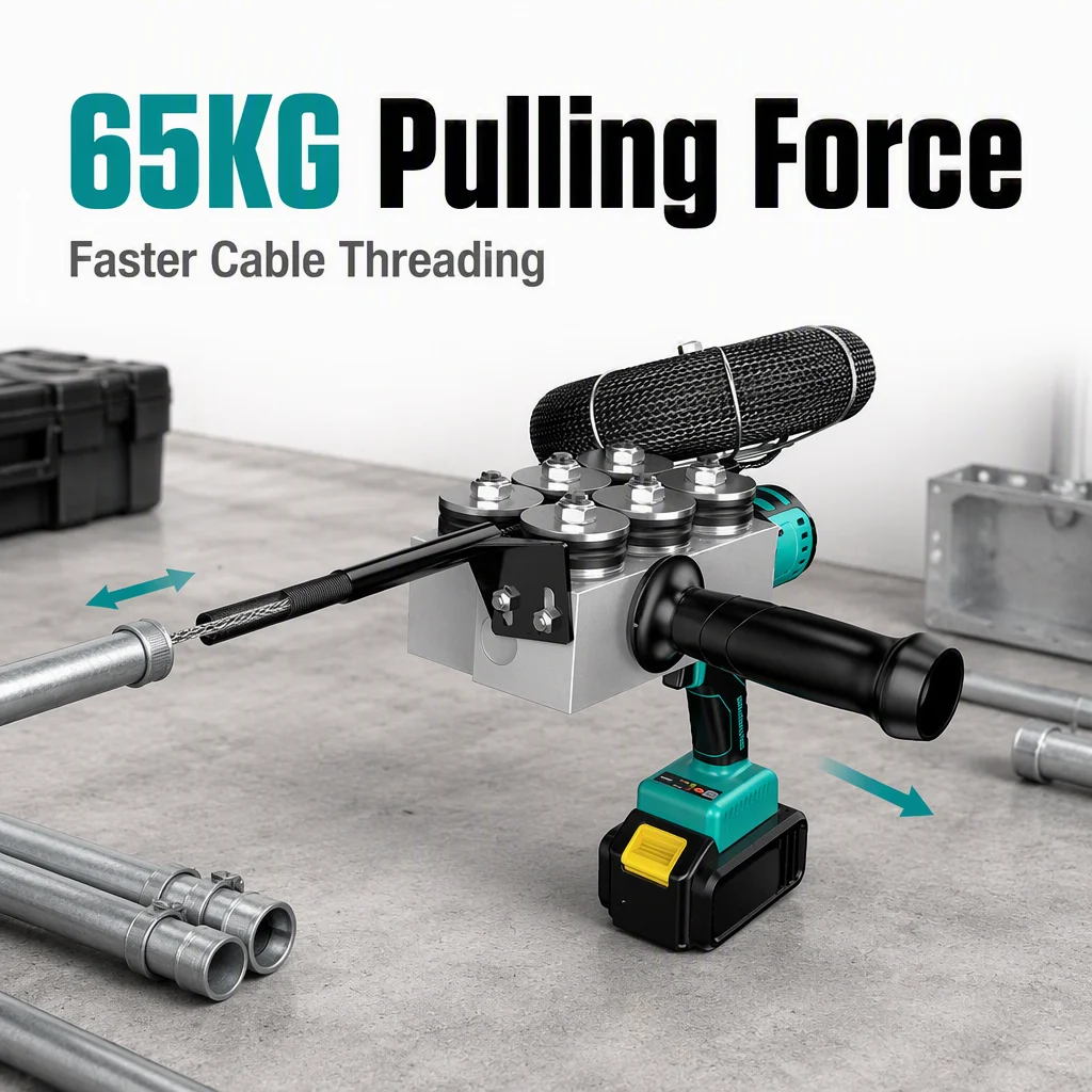 Cordless Electric Wire Puller 1200W Lithium Battery Cable Pulling Machine Fish Tape Electrician Conduit Threading Tool 30M