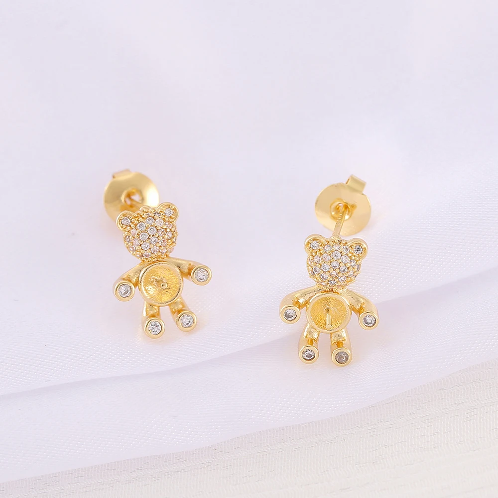 

Factory Wholesale Gold Color Brass Bear Stud Earrings With S925 SLIVER PIN Earring Jewelry Making Supplies Diy Accessories Parts