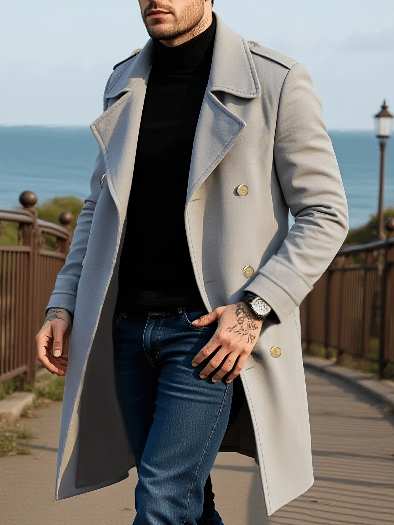 Winter Jacket-Coat Overcoat Trio: Padded Interior Double-Buckle Style Solid Woolen Outdoor Adventure & Office-Appropriate Jacket