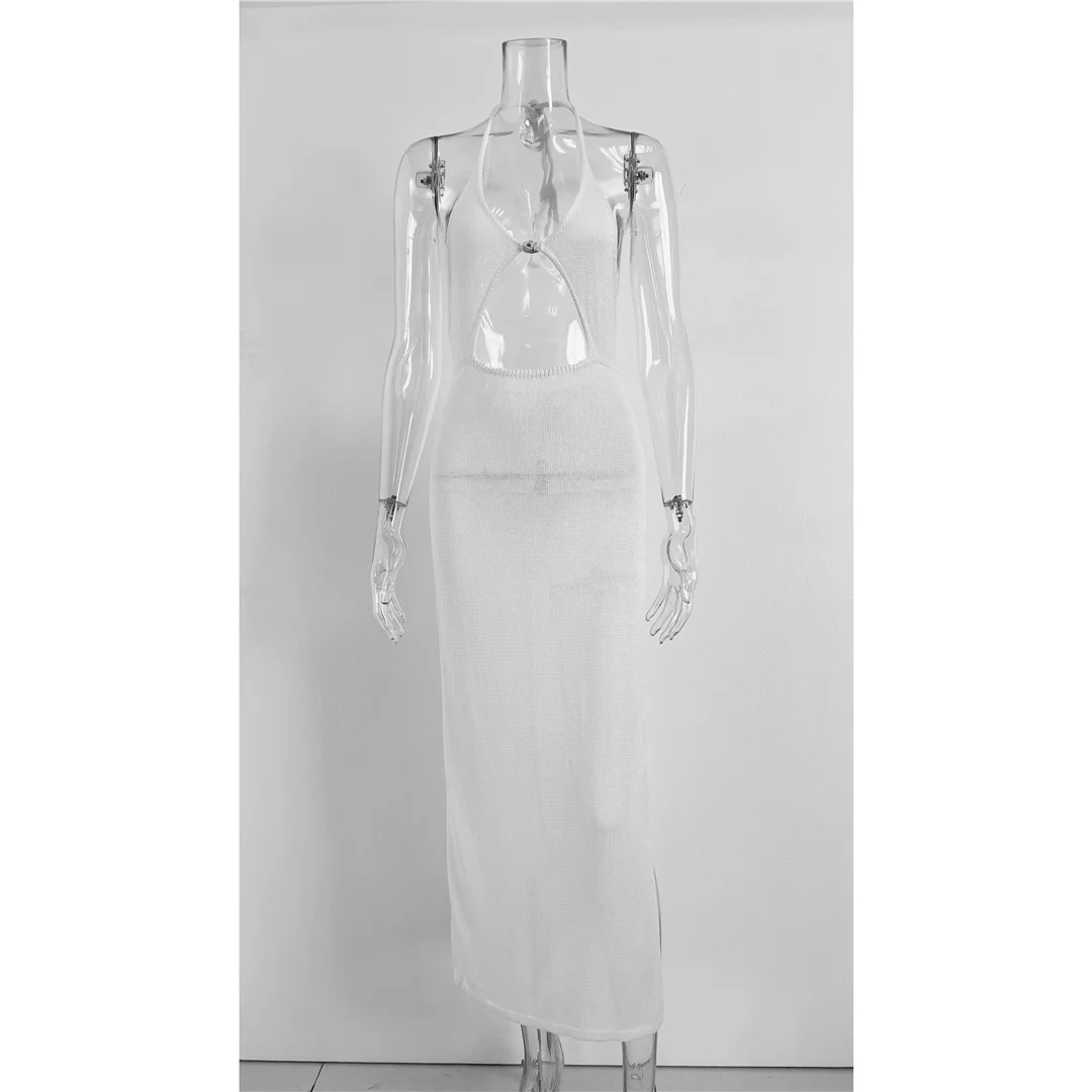 Sexy Strick-Neckholder-Kleid mit V-Ausschnitt und Schlitz, Maxikleid für Damen, 2026, schickes rückenfreies Partykleid mit Cut-Outs, Party-Badebekleidung, Cover-up V6164 – Detail 8