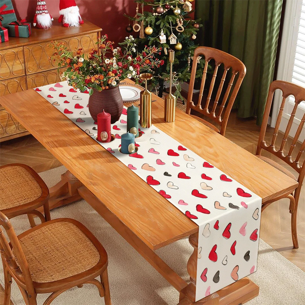 Valentine's Day Heart Pattern Table Runner  - Romantic Warm Indoor Outdoor Home Gathering Entryway Decor