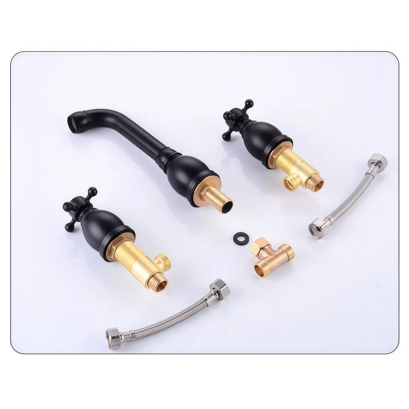 All-copper split-type three-hole concealed wall-mounted cold and hot water faucet