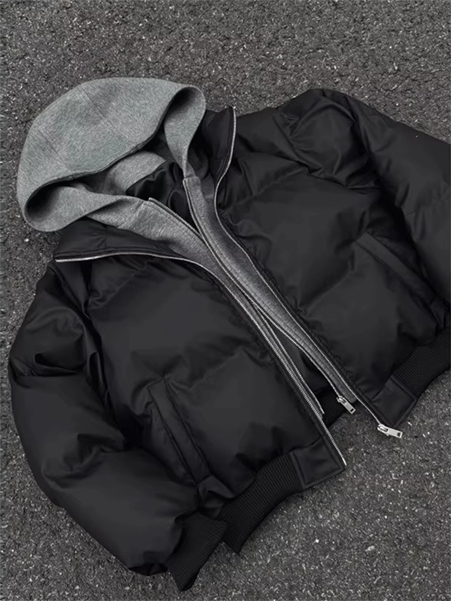 

Thiened PU Leather Hooded Jaet Cotton Coat Men's Winter Cleanfit ort Bread Sle Warmth Casual Zipper Closure Long Sve