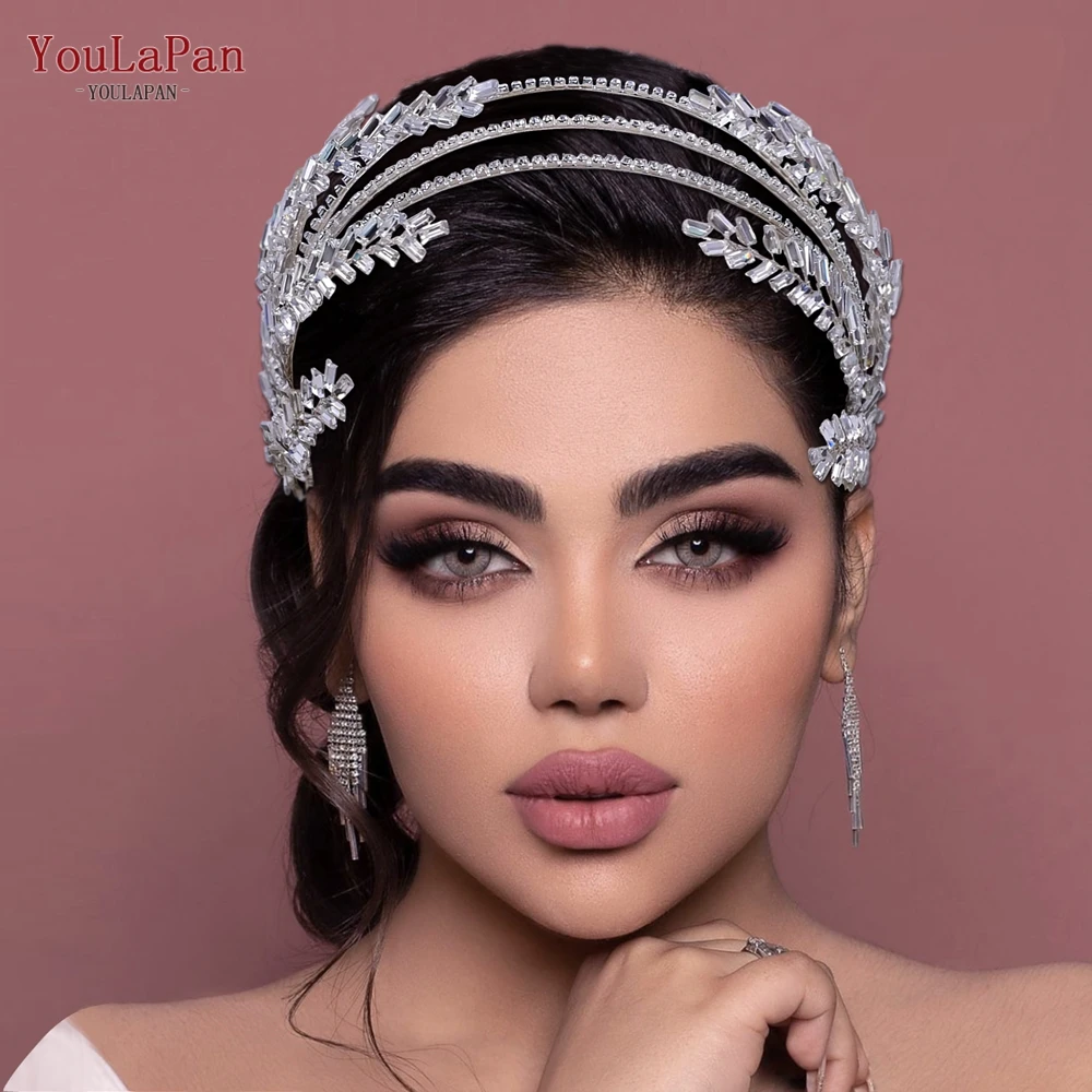 YouLaPan مسابقة تاج أنيق عقال لامعة حجر الراين الشعر هوب الفاخرة الزفاف الزفاف أغطية الرأس مأدبة إكسسوارات الشعر HP479