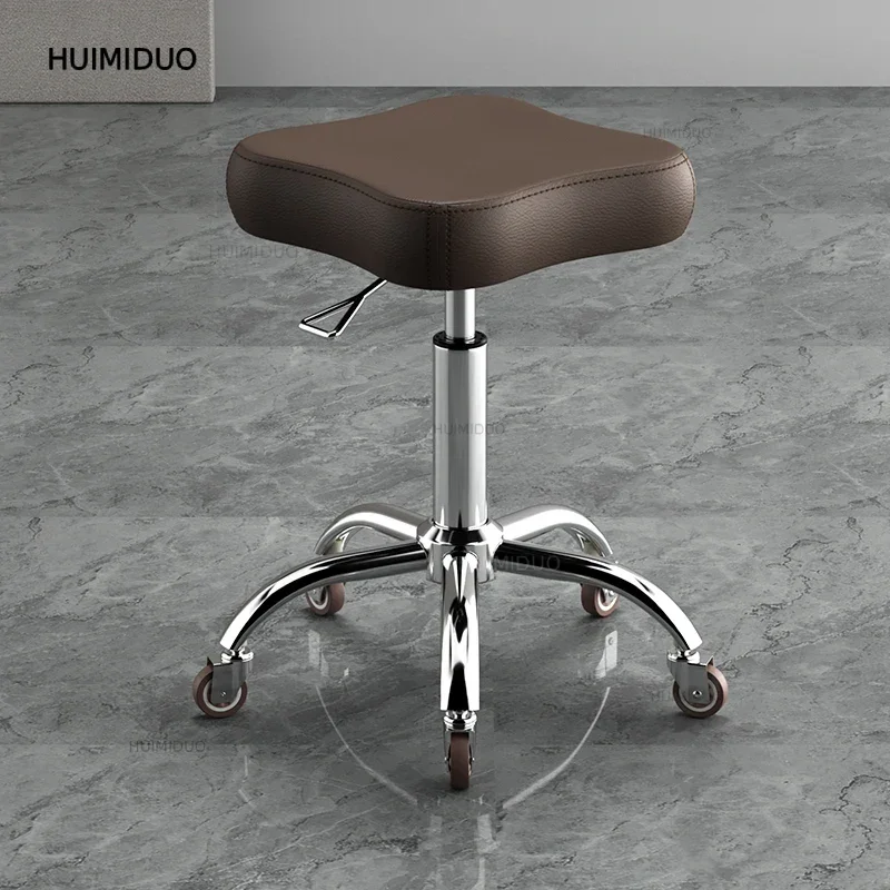 Height Adjustable Swivel Stool with Wheels PU Leather Rolling Stool for Home Kitchen Salon Nail Studio Ergonomic Barber Chair